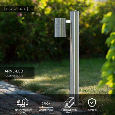 Lucide ARNE-LED - Pollerleuchte - Ø 6,3 cm - LED - GU10 - 1x5W 2700K - IP44 - Chrom Matt